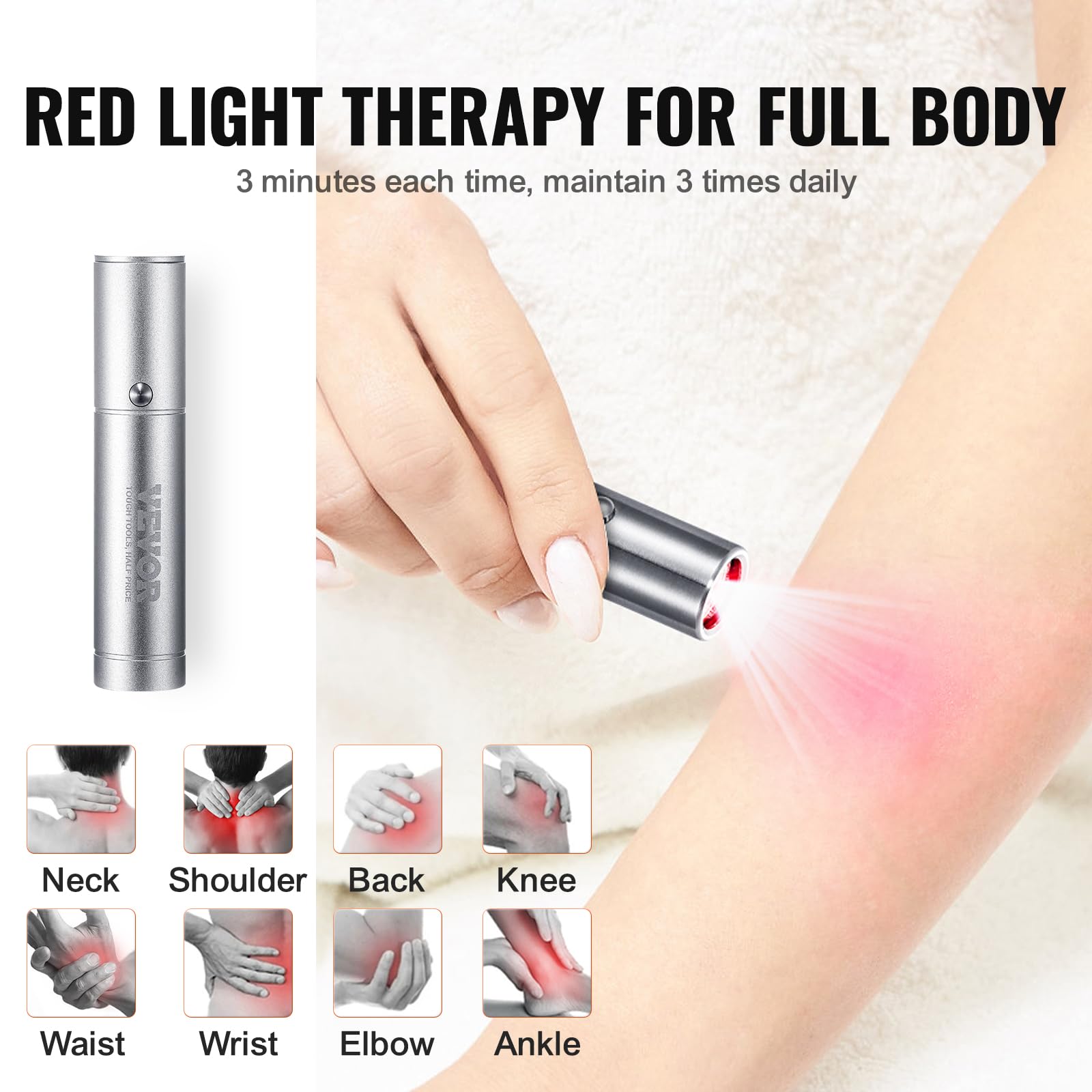 VEVOR Rotlichttherapiegerät 2-in-1-Lichttherapiestab für Gesicht Körper Gelenke Mund Nase Ohren handgehaltene Rotlicht-Heiltherapie-Taschenlampe und 5 Wellenlängen Pulsmodus zur Schmerzlinderung