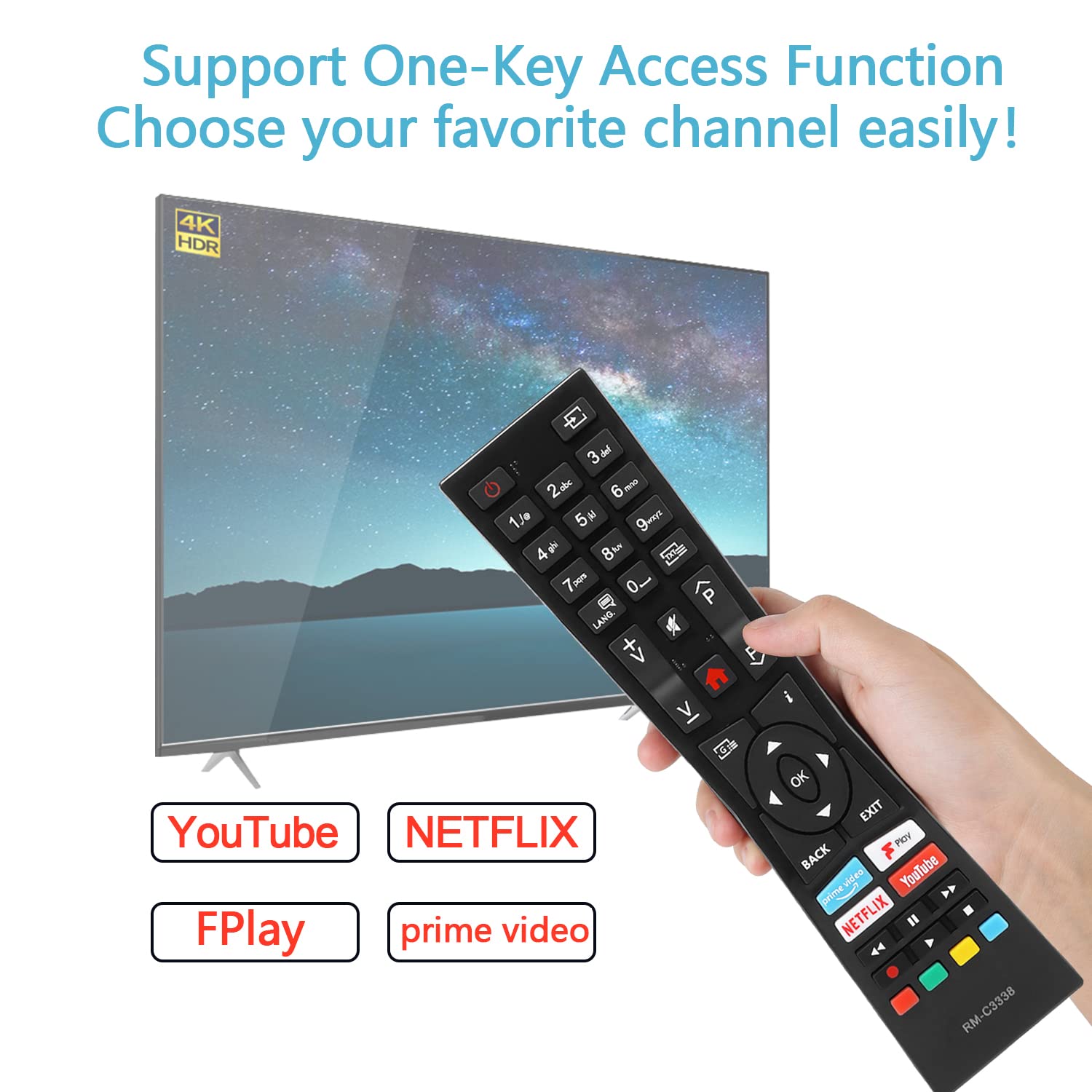 VINABTY Telecomando sostitutivo RM-C3338 Adatta per JVC LED Smart 4K TV LT-39C600 LT-39C610 LT-40C700 LT-43C898 LT-49C898 LT-55C898(A) LT-40C800 LT-43C700(A) LT-55C800