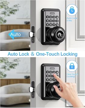 Keyless Entry Door Lock-Keypad Door Lock with Handle-Door Knob with Keypad-Electronic Digital Smart Locks-Auto Lock-Easy Installation-Matte Black
