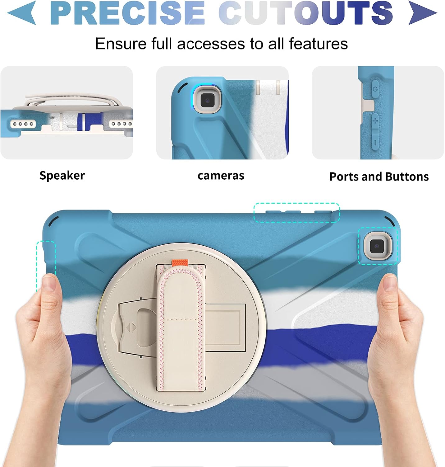 CCMAO Galaxy Tab A 8.0 Case 2019, SM-T290/T295 Case, [Hand Strap] 360 Degree Rotating Kickstand Full-Body Impact Resistant Cover for Samsung Galaxy Tab A 8.0 Inch 2019 (Rainbow Blue)