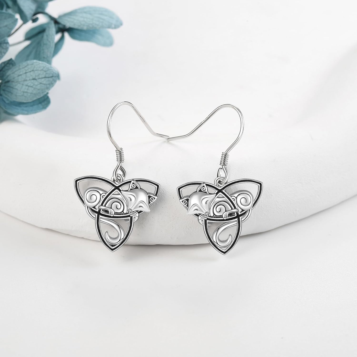 POPLYKE 925 Sterling Silver Celtic Cat/Fox/Moon Owl Earrings, Cute Animal Earrings, Gift for Women