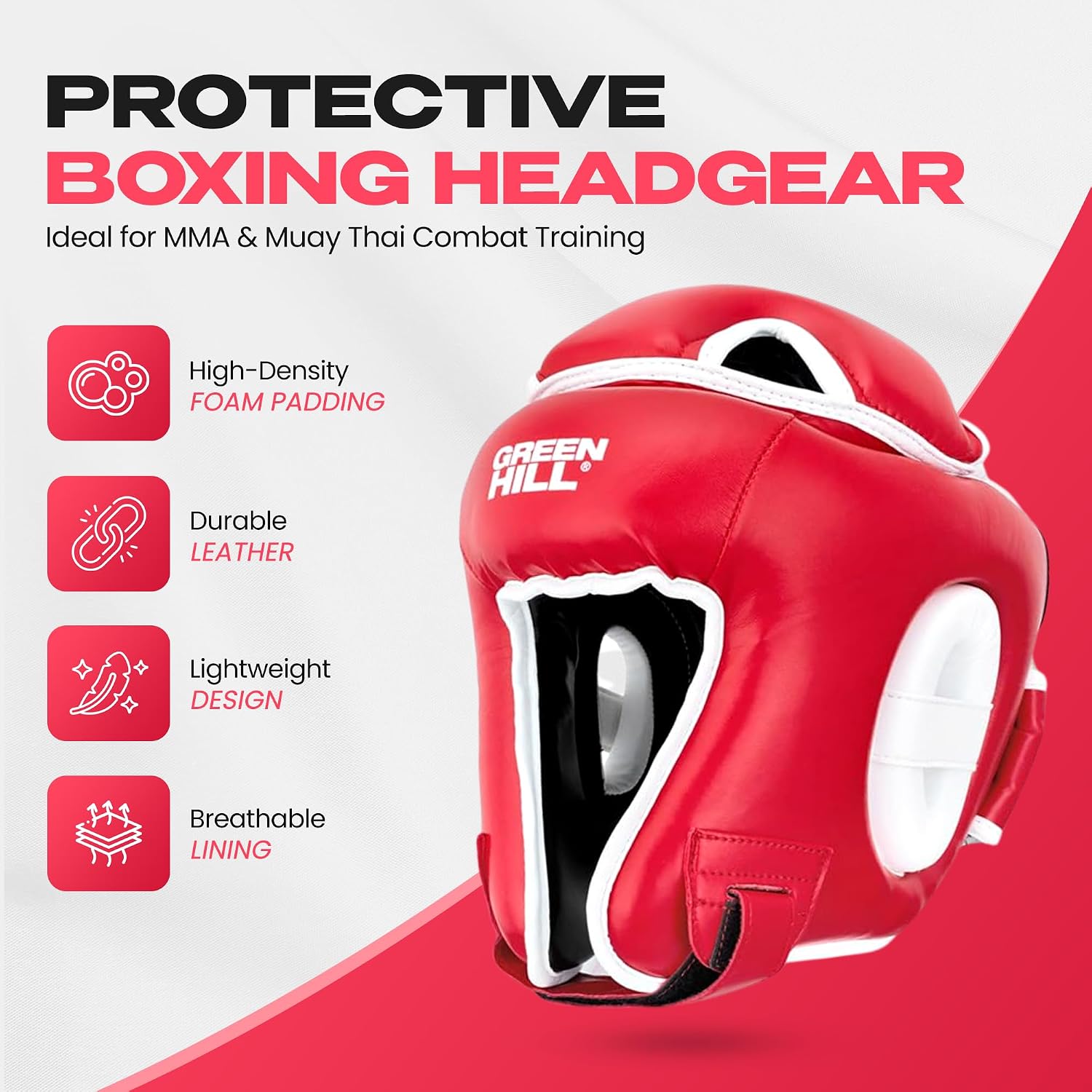 Green Hill Win Leather Boxing Head Guard for Men & Women | Professional sparring headgear with shock-absorbing padding and a secure fit for boxing and martial arts training.
