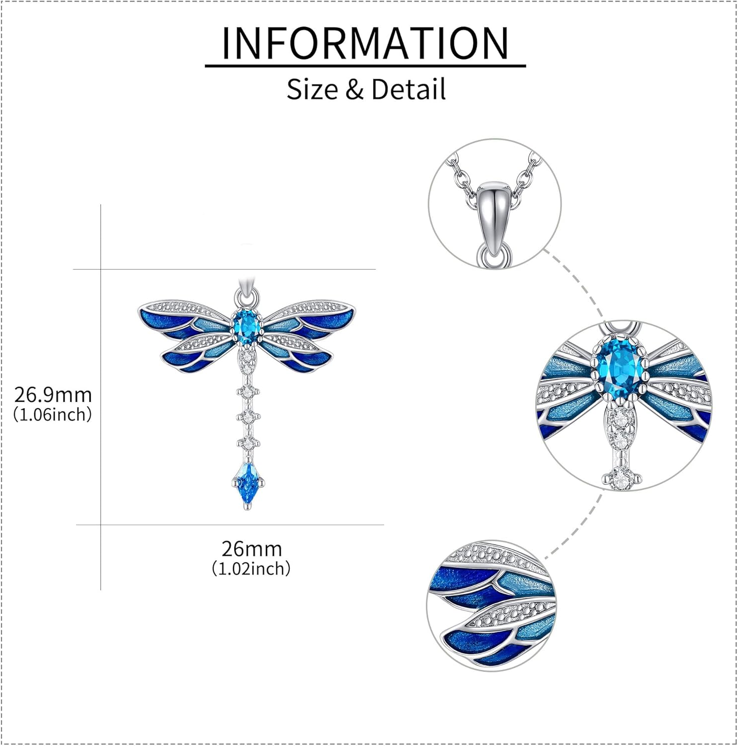 YAFEINI Dragonfly Necklace 925 Sterling Silver Blue/Pink/Yellow/Purple/Green Zircon Dragonfly Pendant Necklace Vintage Bohemian Dragonflies Jewelry Gifts for Women - Image 4