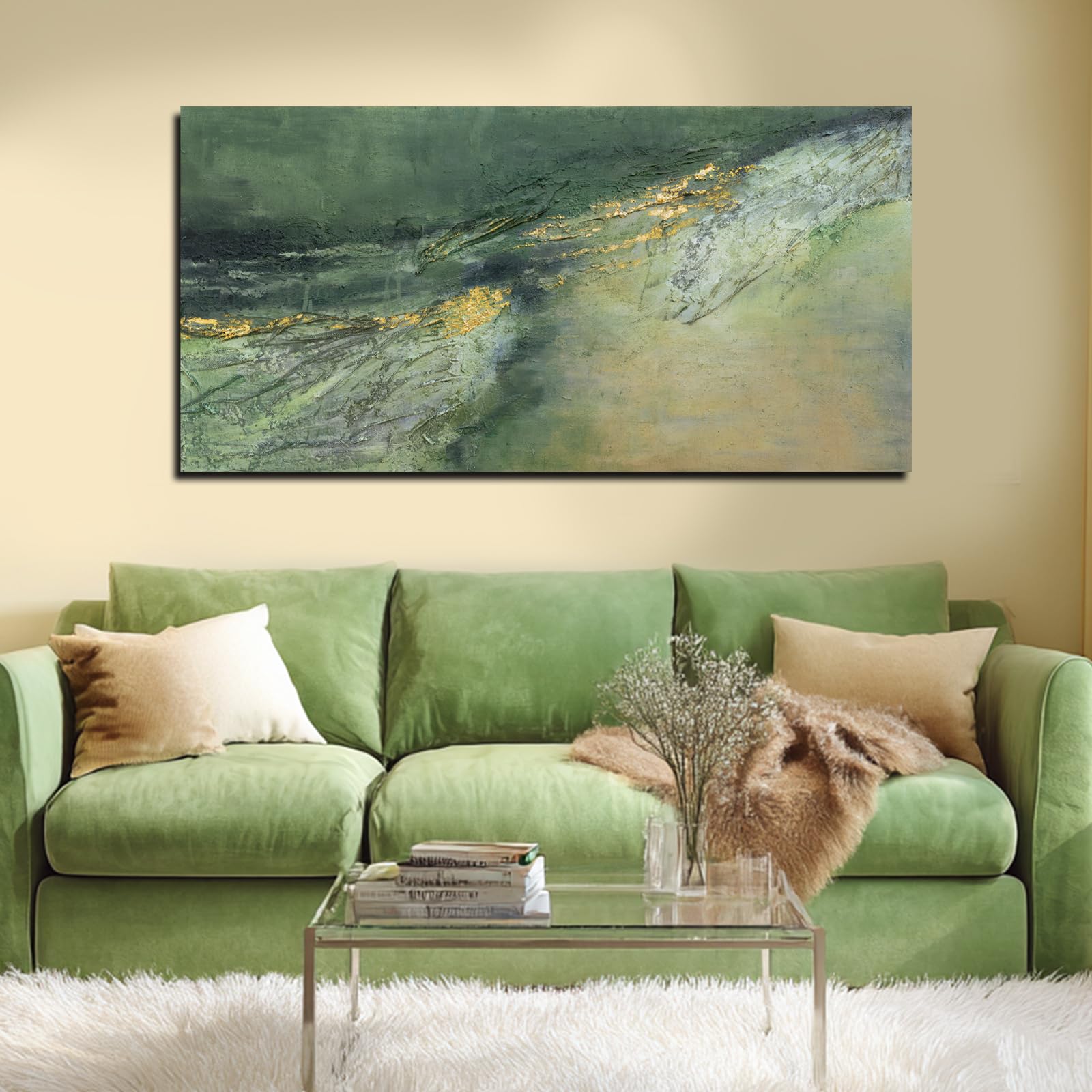 Photo 1 of ZHENGYIN Sage Green Abstract Canvas Print Wall Art