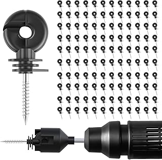 120PCS Electric Fence Insulator Screw,Insulator Fence Ring Post Wood Post Insulator and 1 Pc Insulator Socket Tool(Black)