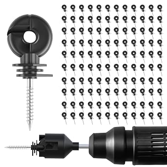 120PCS Electric Fence Insulator Screw,Insulator Fence Ring Post Wood Post Insulator and 1 Pc Insulator Socket ToolBlack