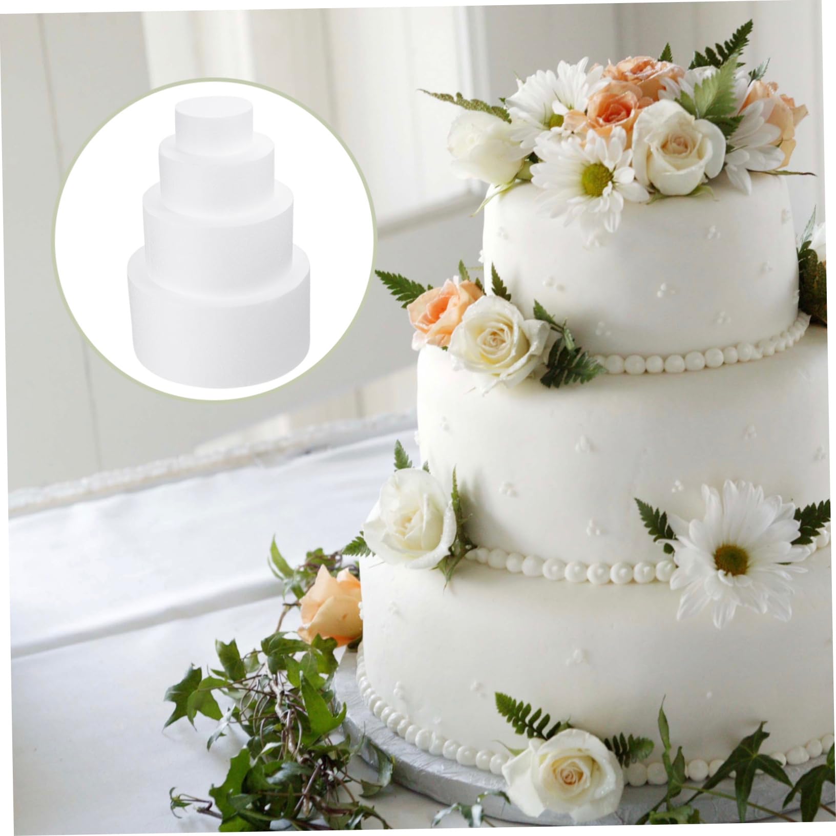 SEWACC Moule à Gâteau Mousse Factice 4 Tailles Blanc Souple Flexible pour Entraînement Pâtisserie Décoration Fête 4 Pièces