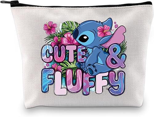 JXGZSO Regalo para amantes de la película de dibujos animados, bolsa de maquillaje hawaiana esponjosa inspirada en la película de dibujos animados