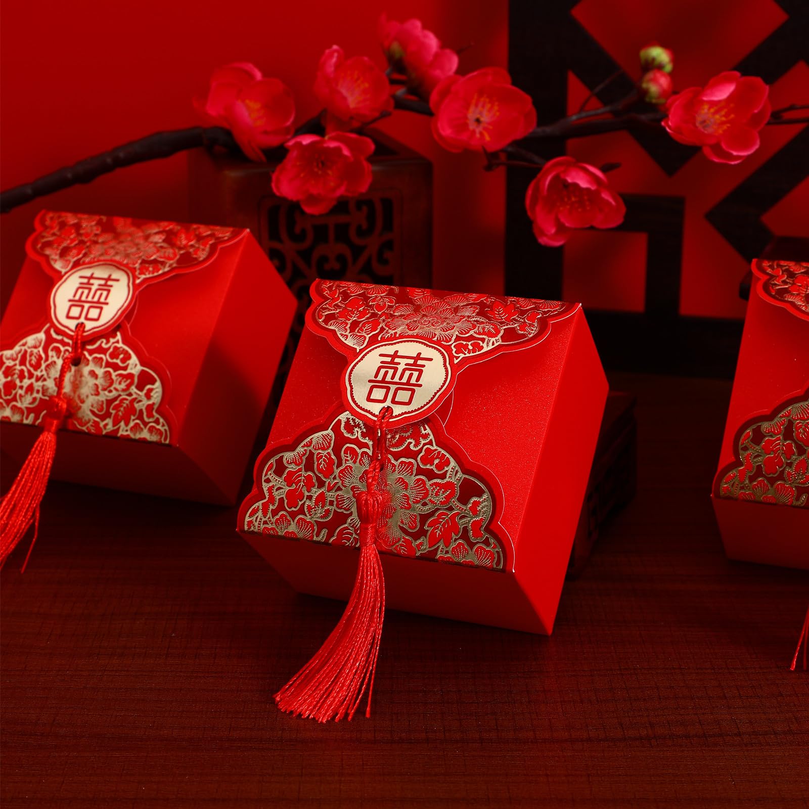 IMIKEYA 80 Pezzi Scatola Regalo Cinese per Dolci, Matrimonio, Carta Rossa