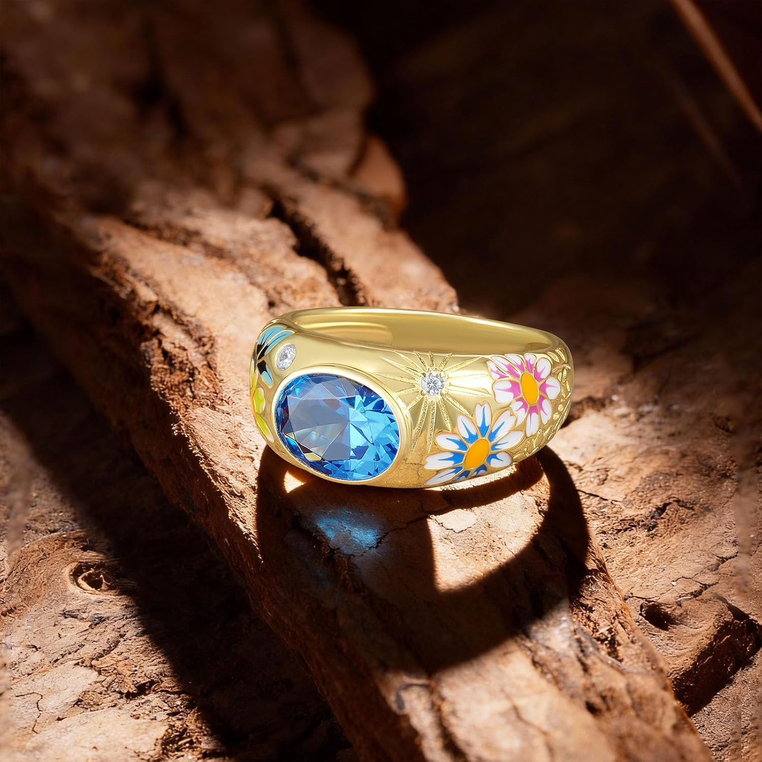 Santuzza 925 Sterling Silver Enamel Flower Pattern Ring for Women - Image 3