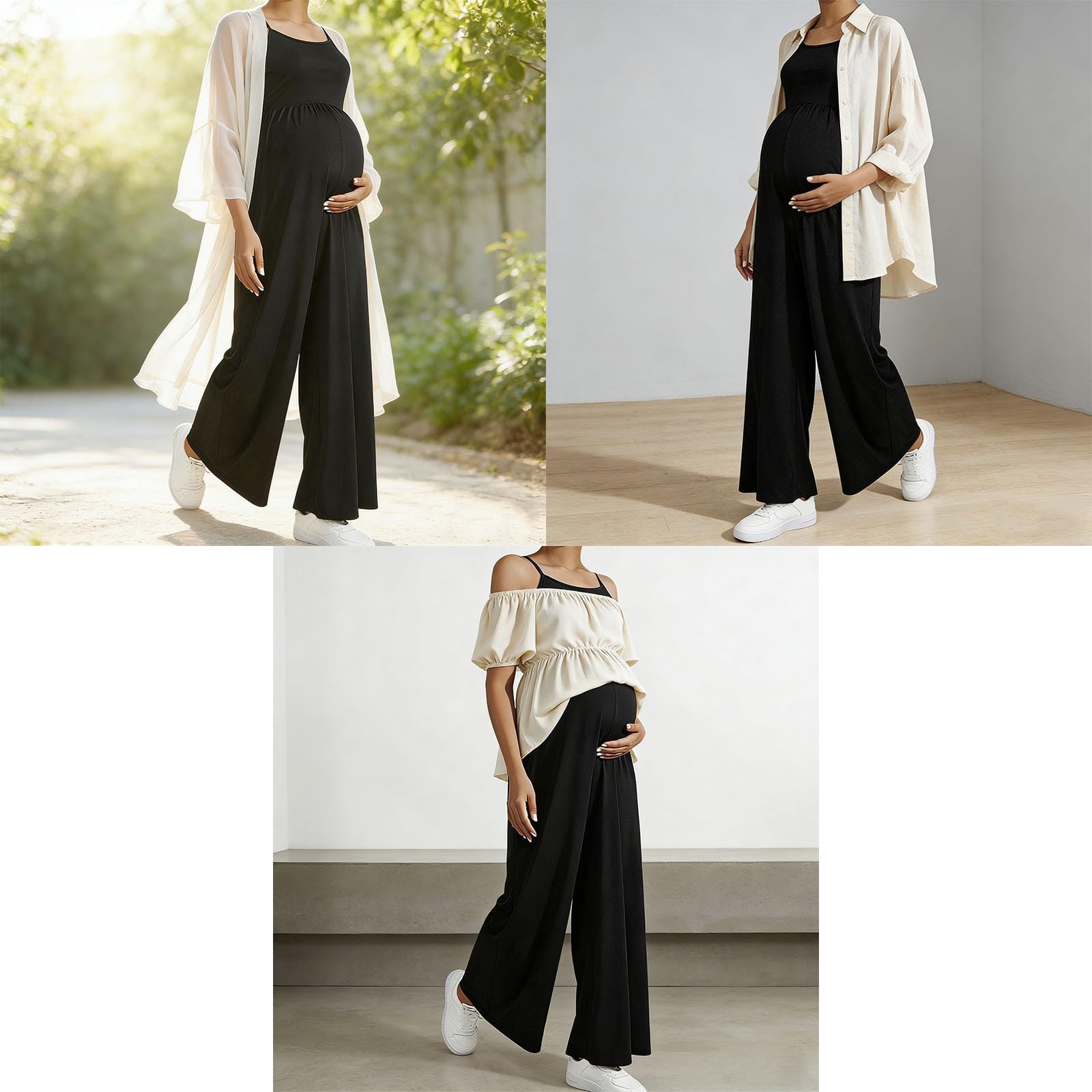 Salopette Premaman Donna S-XL Elegante Moda Scollo a U Tuta Premaman Donna Pantaloni Larghi Lunghi Comoda Jumpsuit Playsuit Overall Gamba Larga Casual per maternità