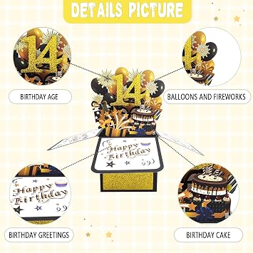 Asmallgf Cool 14th Birthday Pop Up Card, 3D Gift for Boy Girl