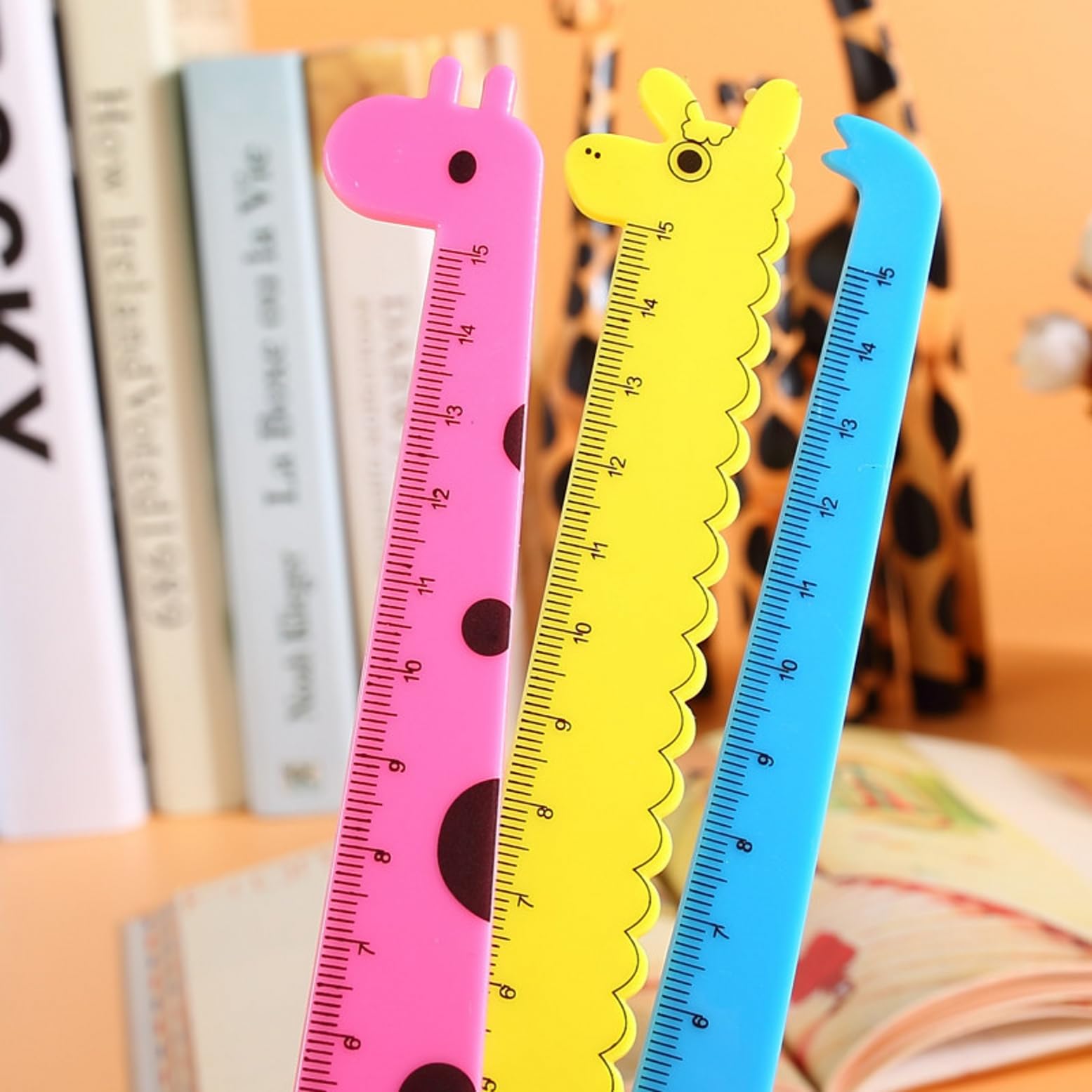 Zestaw 20 righelli a forma di giraffa 15 cm plastica per bambini
