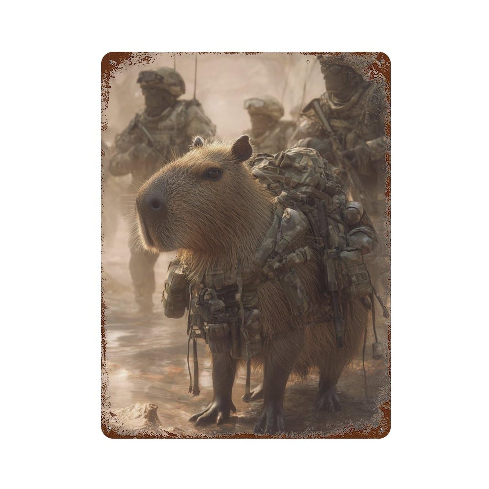 Capybara Soldier Gear Up Retro Metal Sign 15.7"x11.8", for Bistro, Counter And Cafe Decor, Rustic Home Decor