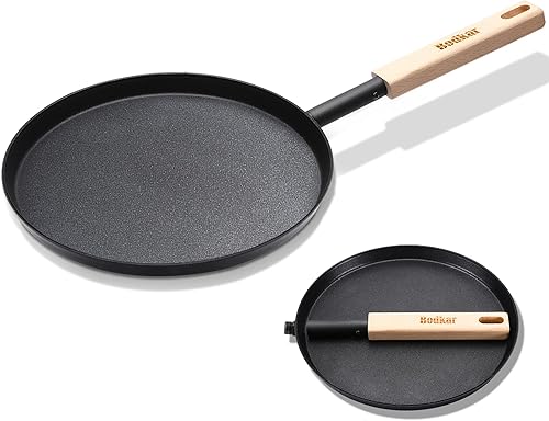 Miniatura 3 de Sartén plana para crepas de 8 pulgadas, sartén ligera con mango de madera para acampar en interiores y exteriores