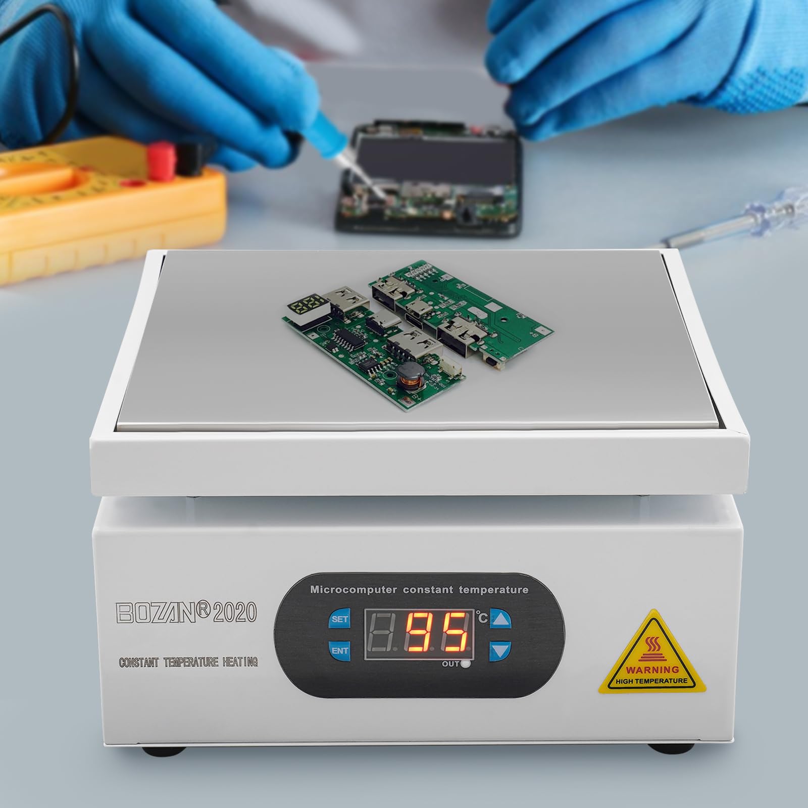 Placa calefactora 700 W, placa LED digital, microordenador, placa calefactora eléctrica 200 x 200 mm, laboratorio, equipo de laboratorio científico, eléctrico