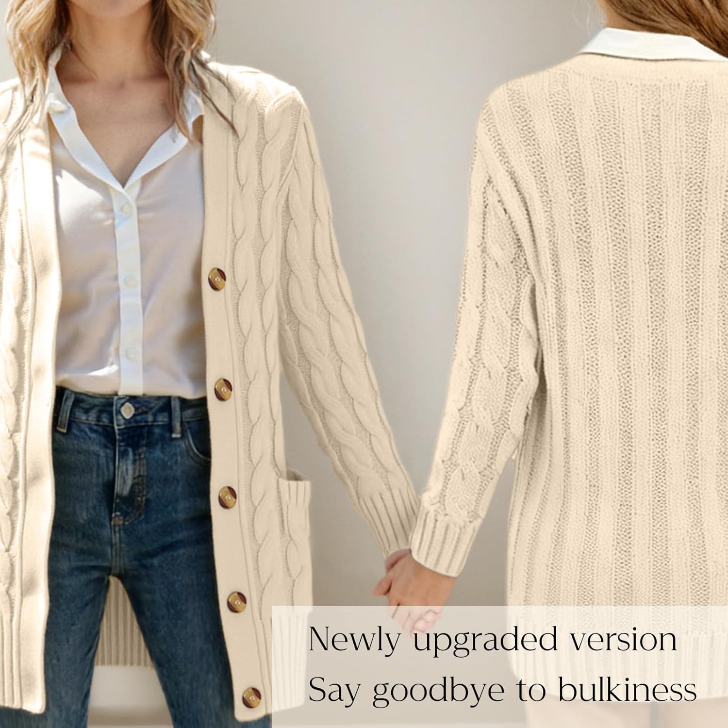 Women's Cable Knit Cardigan - Open Front Button Up Sweater with Pockets, Chunky Cardigan for Winter Women's Cardigan - Image 4
