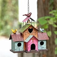 MOCOME Large 4-Hole Metal Hanging Birdhouse for Outside - Rustic Weatherproof with Bell, Predator Guard, Easy Clean 22x11in