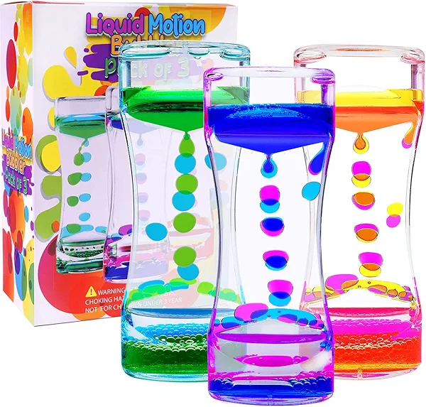 YUE MOTION Liquid Motion Bubbler Visual Sensory Toys, Liquid Timer– New Big Calming Sensory Bubbler Toy- Colorful Liquid Hourhlass for Stocking Stuffers, Novelty Gifts Set of 3