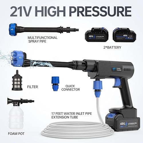 Miniatura 3 de Lavadora a presión inalámbrica, lavadora a presión portátil de 1200 PSI con 2 baterías recargables de 20000 mAH, 6 modos ajustables de herramientas