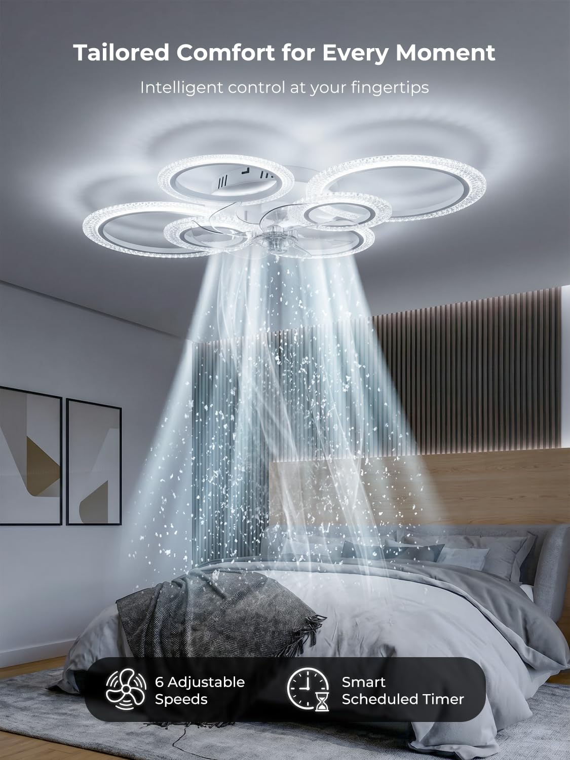 Ventilatore da Soffitto con Luce LED Dimmerabile, Plafoniera Moderna 88cm con Pale Trasparenti e Telecomando/App, Motore DC Silenzioso Reversibile per Camera da Letto, Soggiorno e Cucina