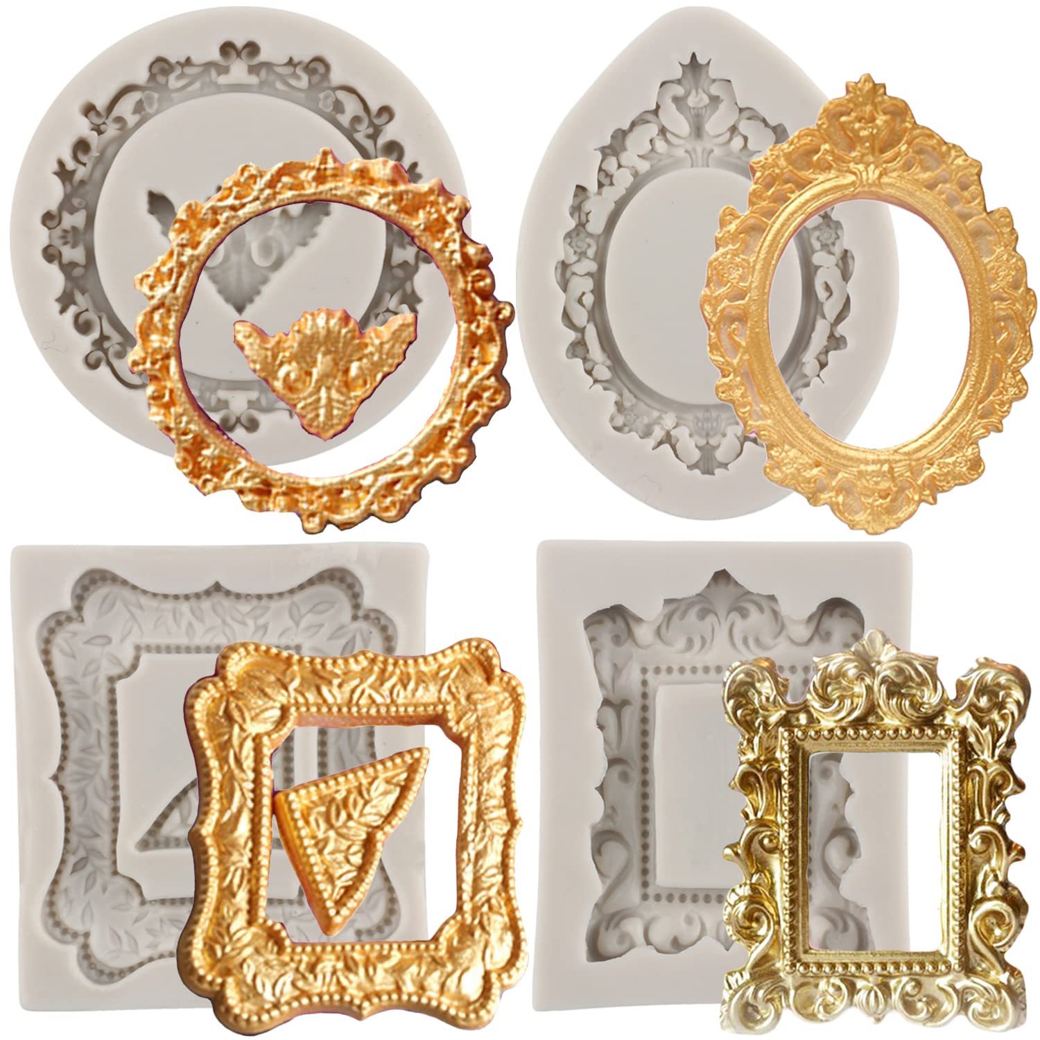 5 Pièces Moule Silicone Fondant Relief Baroque Vintage - Moule Chocolat