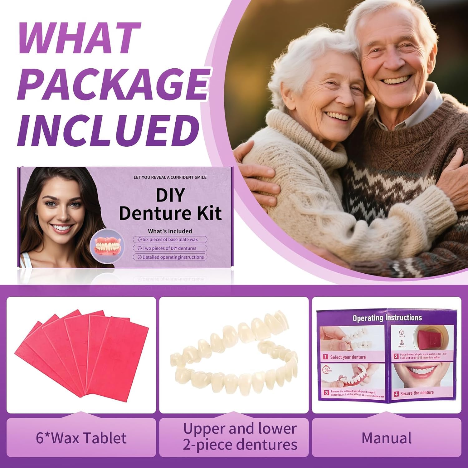 At-Home DIY Denture Kit: Full Set of Upper & Lower False Teeth for DIY Smile Transformation-MM1