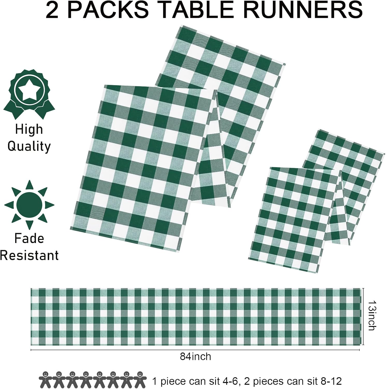 Green Plaid Table Runner 2 Packs 13 x 84 inch Buffalo Check Table Runner St. Patrick's Day Cotton Dresser Scarves for Home Party Dinner Gatherings Decorations