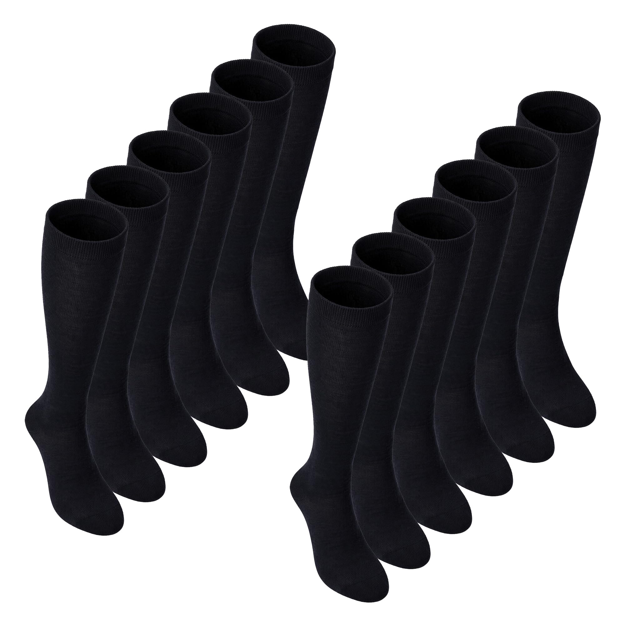 Sock Snob Girls Black 12 Pair Multipack Knee High Socks | Breathable Long Cotton School Socks | Color Option - Grey, White, Blue