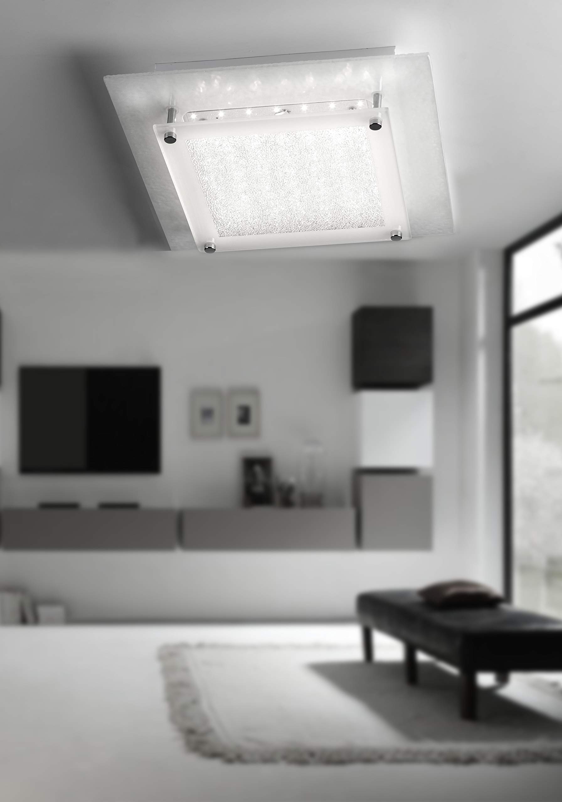 ONLI Nowoczesna lampa sufitowa LED ze zintegrowanym 18 W 4000 K białym szklanym i kryształem 18 W, 34 x 34 cm