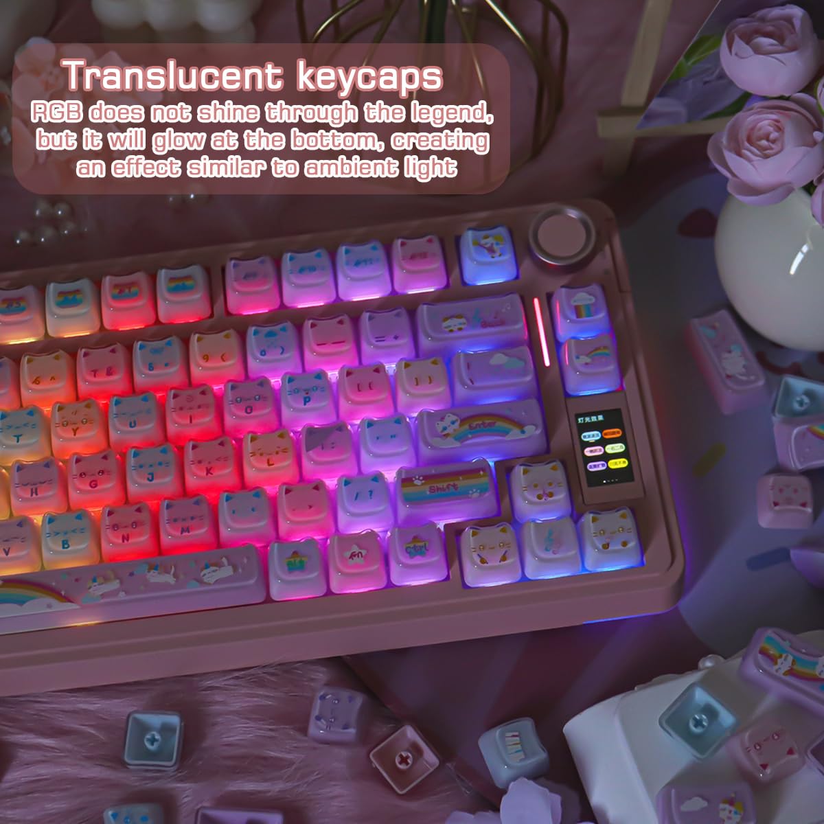 Crystal Jelly Cat Keycaps, 131 klawiszy Double Shot Translucent Cute Keycaps, Mao Profile Custom Keycap for Cherry Gateron MX Switches Mechanical Keyboard