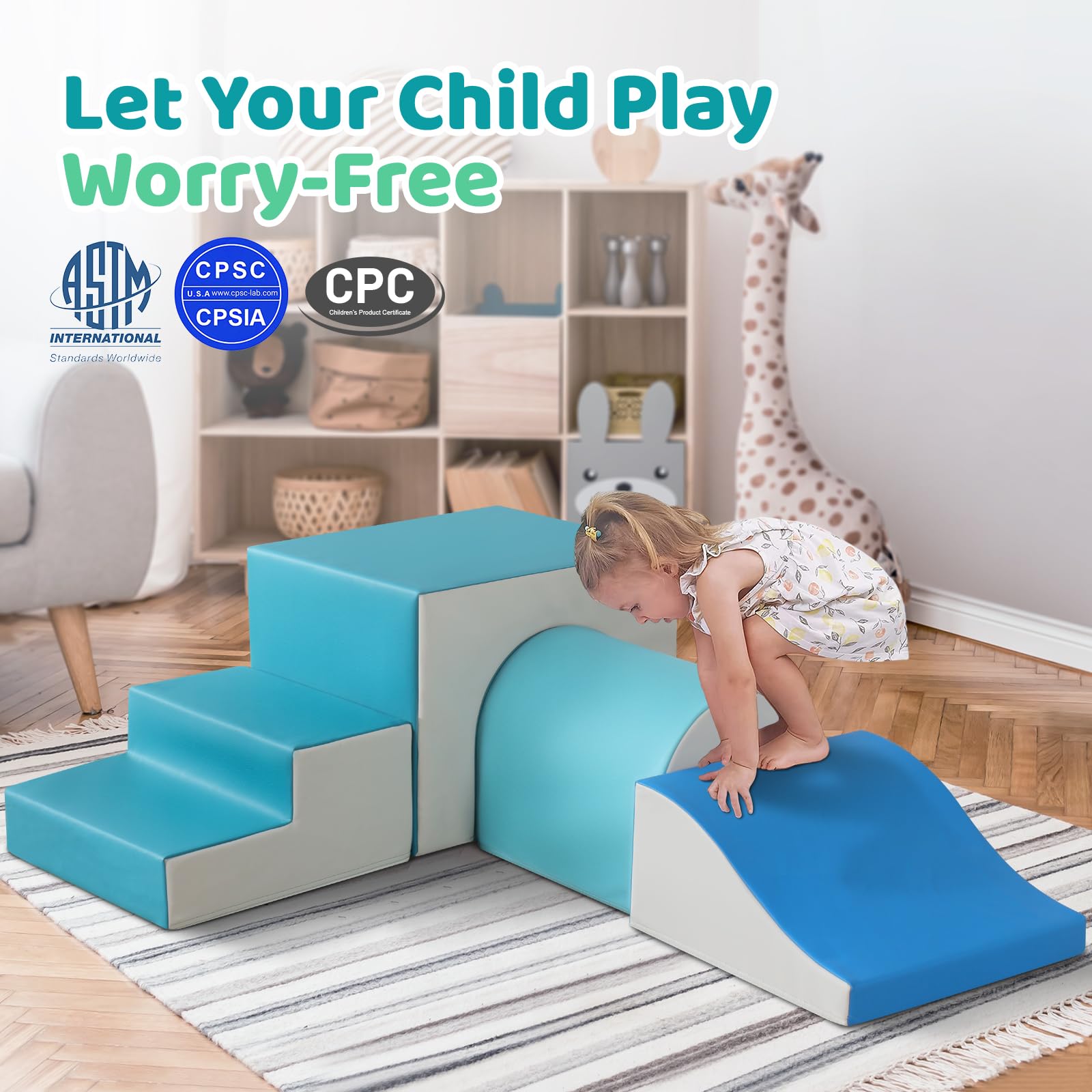 Bloques de escalada de espuma para niños pequeños: con un túnel - 4 bloques de espuma - Escaladores de interior para niños, estructuras de juego, gimnasio, escalador suave con tobogán y 2