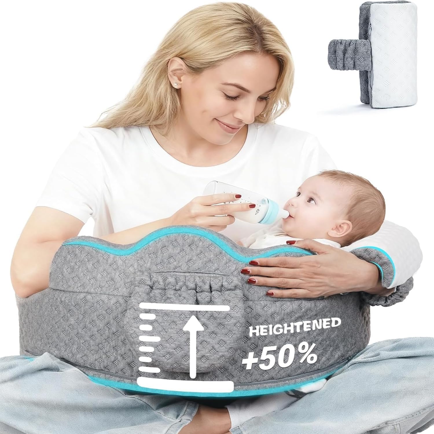 Cuscino Allattamento Neonato,Cuscino per l'allattamento in Memory Foam con rivestimento sfoderabile, progettato ergonomicamente per un comfort universale. (grigio)