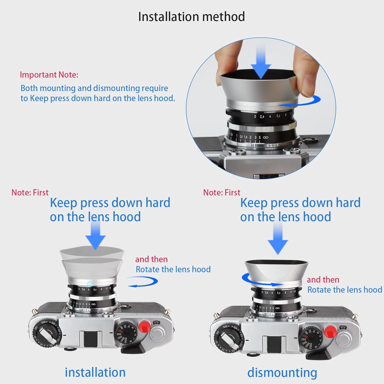 Haoge LH-VM12W Bayonet Square Metal Lens Hood Shade for Voigtlander 35mm f2 1:2/35 & 35mm f1.5 Type II Ultron Aspherical Vintage Line VM Lens Replace LH-12,Silver