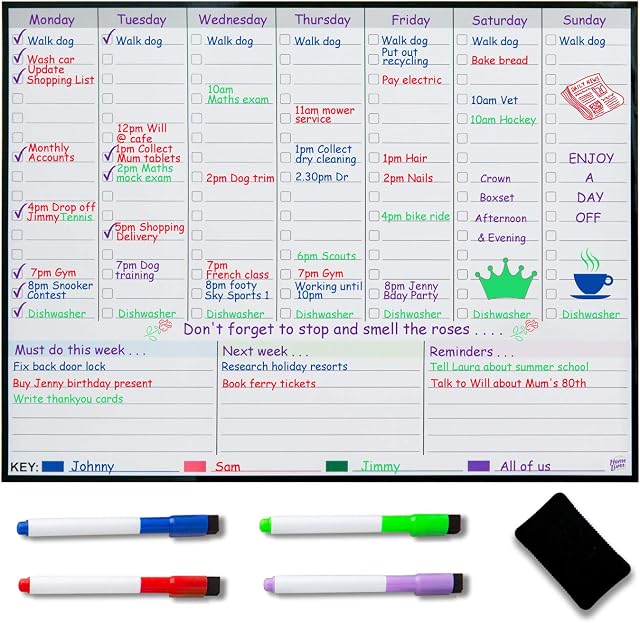 Magnetic Weekly Planner Fridge Whiteboard - Weekly Meal Planner - Family Planner - Get organised to Reduce Stress in Your Life