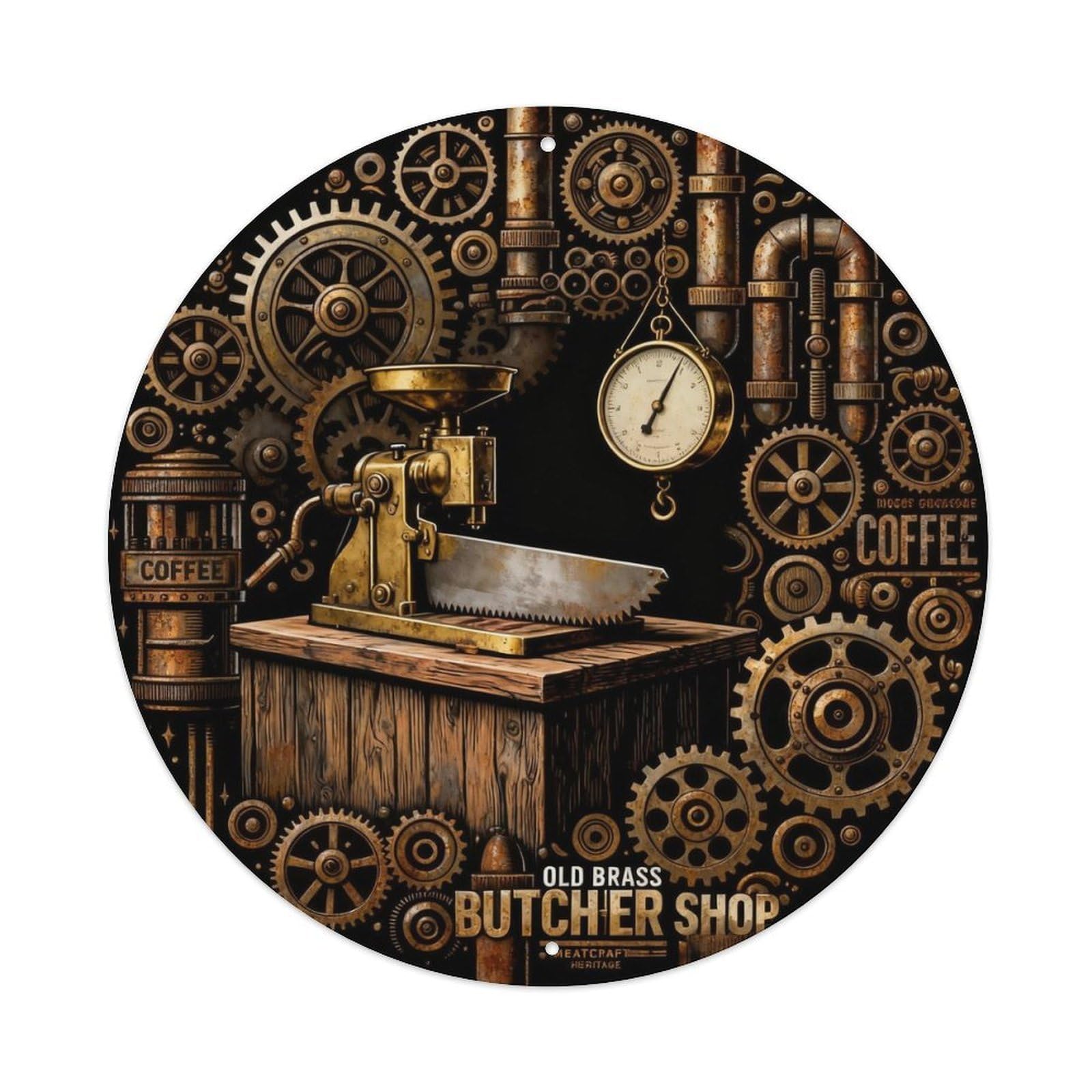 OLD BRASS BUTCHER SHOP Metal Tin Sign Plaque