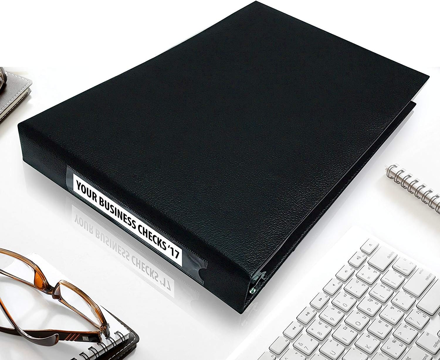 Premium Executive 7 Ring Business Check Binder for 3 on a Page Checks - Large Storage Pouch, Calendar, and Pen Included, | 600 Check / 200 (9" x 13") Sheet Capacity, Blue : Office Products