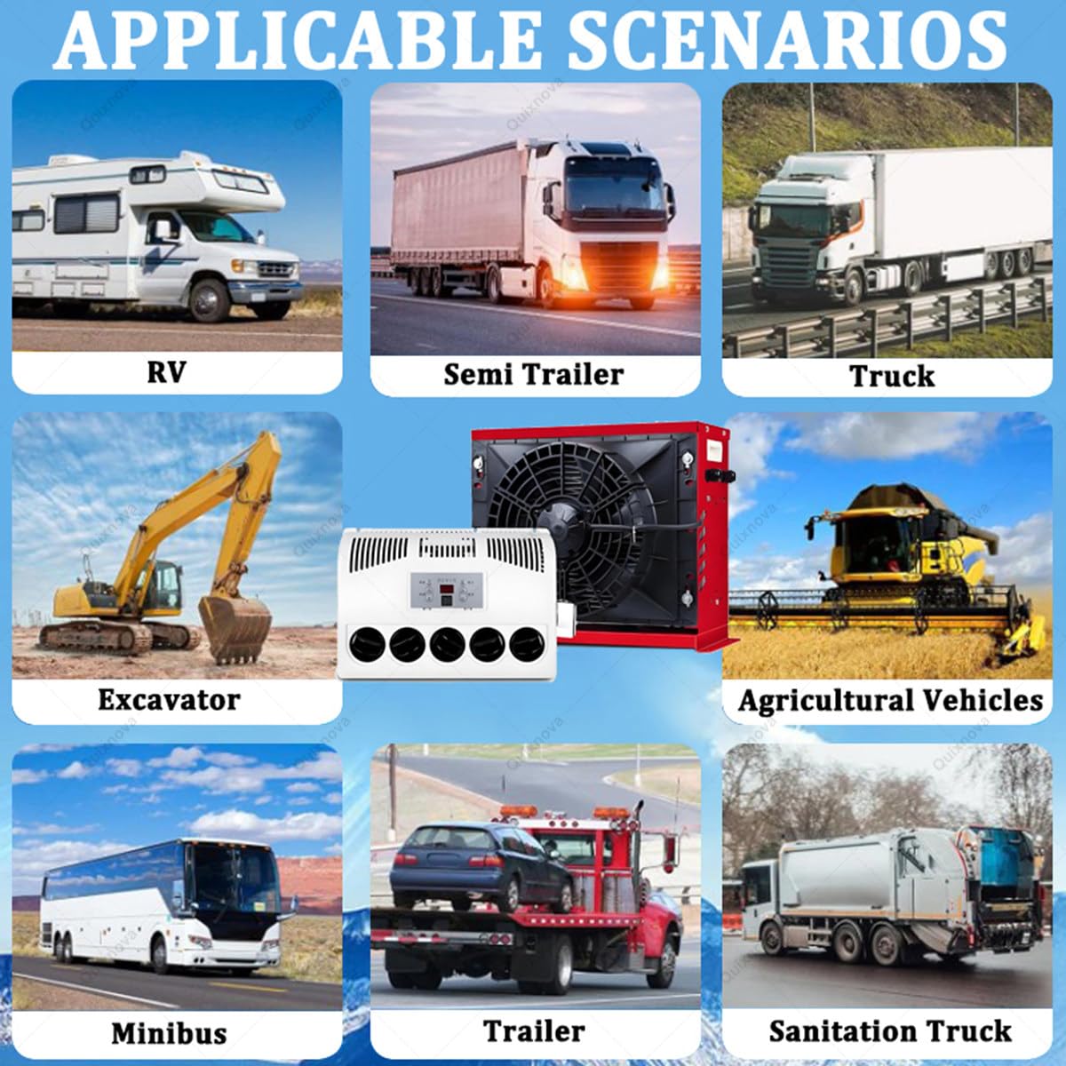unità di climatizzazione Split per Camper - Condizionatore d'Aria per Cabina Camion 12V/24V Kit di climatizzazione Split Raffreddamento rapido per Camper, furgoni, autocarri, Gru Black-24V