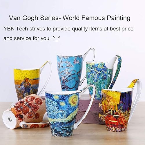 Miniatura 6 de Taza de café de porcelana de hueso, taza de té grande de 16 onzas, diseño inspirado en las pinturas de Van Gogh (noche estrellada)