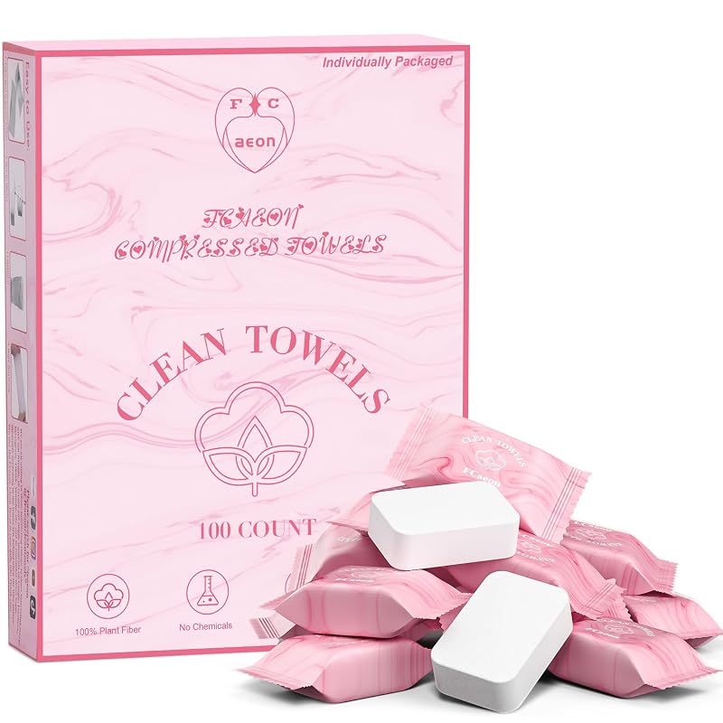 Compressed Face Towels, 100 Count, Individually Wrapped for Travel