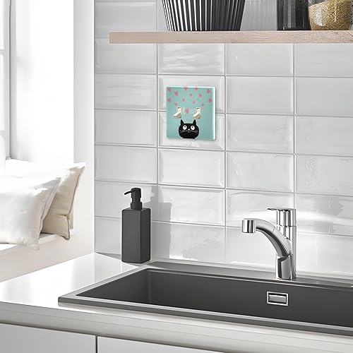Miniatura 4 de Placa decorativa de pared con corazones rosados y lindos gatos negros sobre turquesa, interruptor de palanca, duradero y fácil de instalar para sala