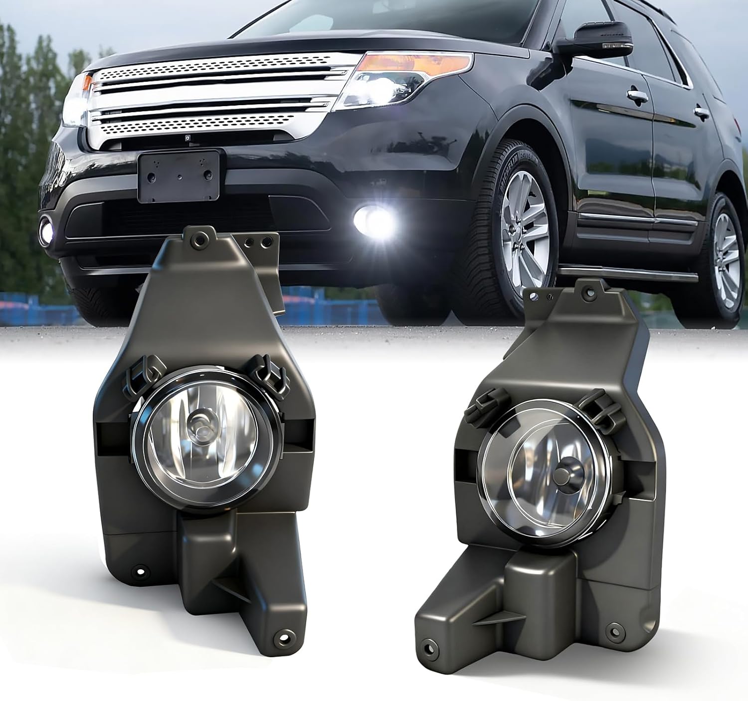 Fog Lights Compatible with 2011 2012 2013 2014 2014 2015 Ford Explorer Upgrade and Modified 1 Pair Fog Lamp, Fog Light Assembly