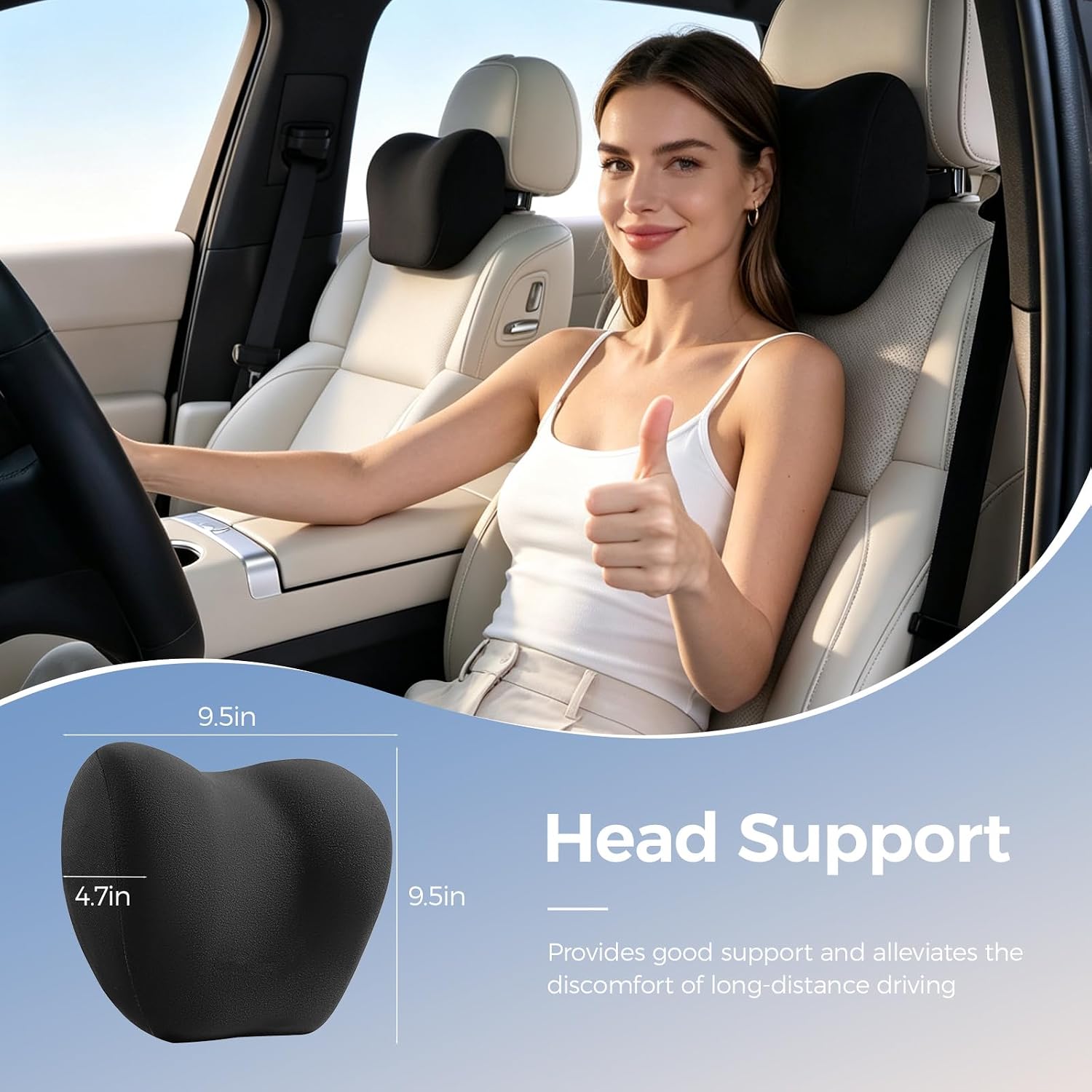BABUR Car Neck Pillow Ergonomic 100% Memory Foam Headrest for Driving Seat