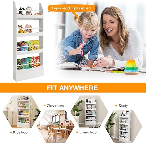 Miniatura 4 de Costzon Estantería para niños, organizador de madera de 4 niveles para libros y juguetes, estantería de pared que ahorra espacio para dormitorio,