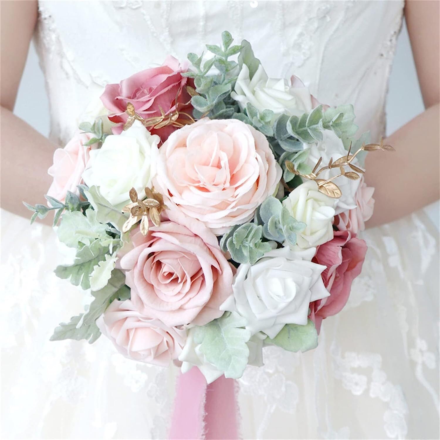 HJRegaFimu Holding Flowers Wedding Bouquet Bridal Bouquets Artificial Rose Handmade Romantic For Bride Bridesmaid