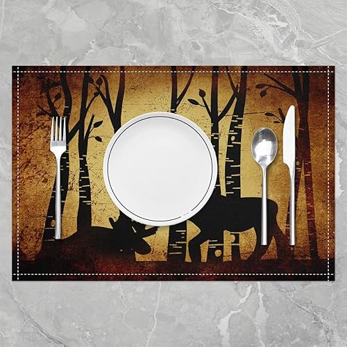 Miniatura 10 de jejeloiu Juego de 4 manteles individuales con diseño de ciervo de 12 x 18 pulgadas, estilo retro rústico de la selva occidental, estilo vintage,