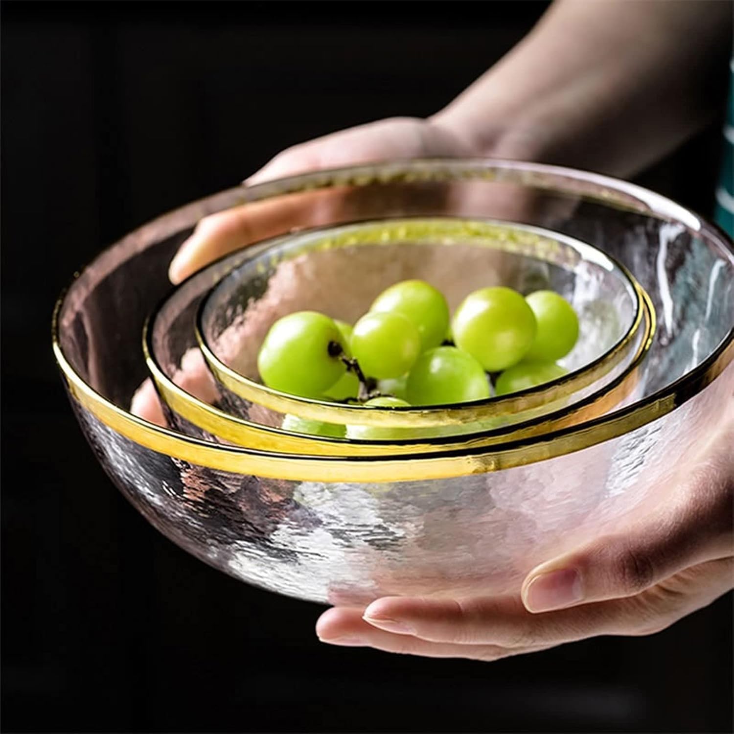 Szklana salaterka ze złotą krawędzią – elegancka miska do serwowania owoców, ryżu, zup, wszechstronne przechowywanie żywności i dekoracja stołu na lunch i kolację