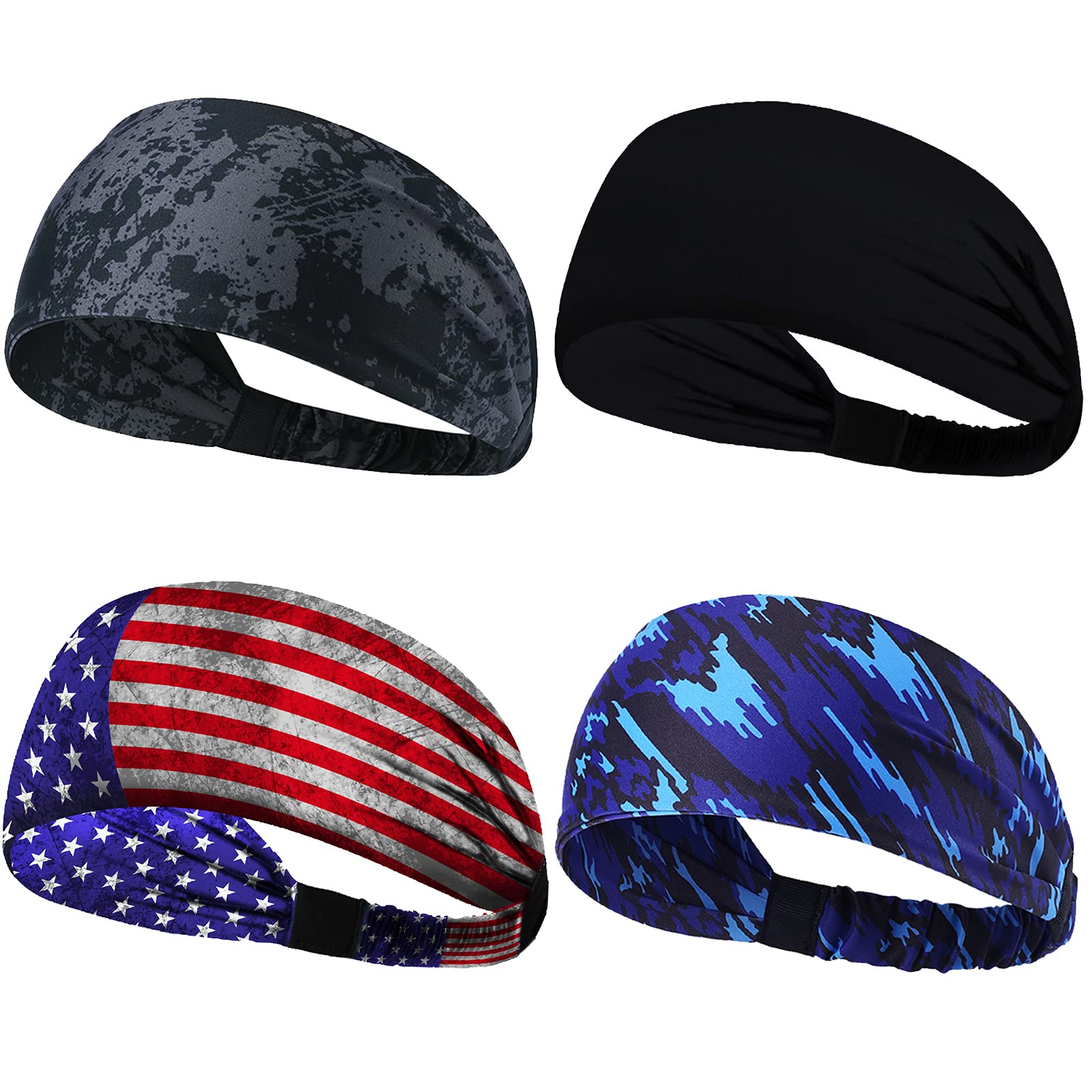Obacle Headbands for Men Women Sweat Bands Headbands Non Slip Breatheable Durable Head Band Outdoor Sports Workout Yoga Gym Running Jogging Exercise, 4 Pack