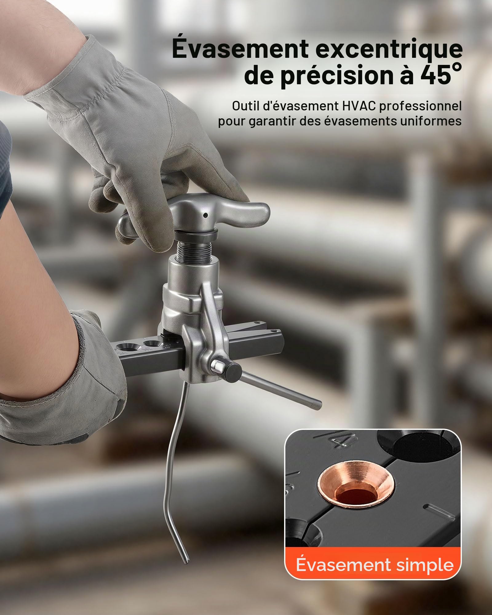 VEVOR Dudgeonnière Excentrique 45° Outil d'Évasement Excentrique à Dudgeonnage Simple pour Climatisation CVC Compatible avec Tubes en Cuivre et Aluminium 4,76-19,05 mm, avec Barre à Évaser, Mallette