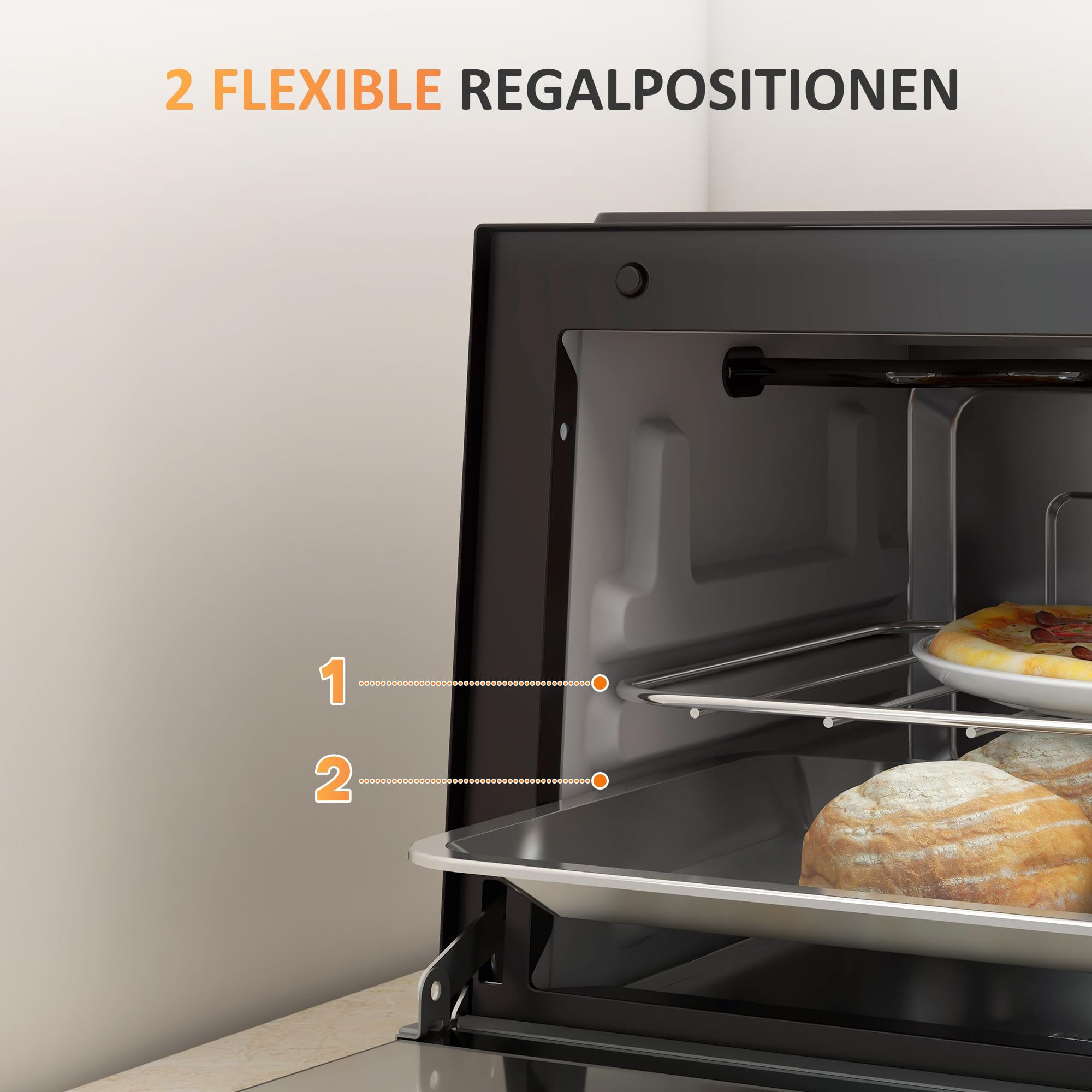 HOMCOM Mini Backofen 9 L 750W 100-230℃ 60 Min. Timer inkl. Backblech, Grillrost, Glas Fenster, Platzsparend Minibackofen Pizza-Ofen, Schwarz